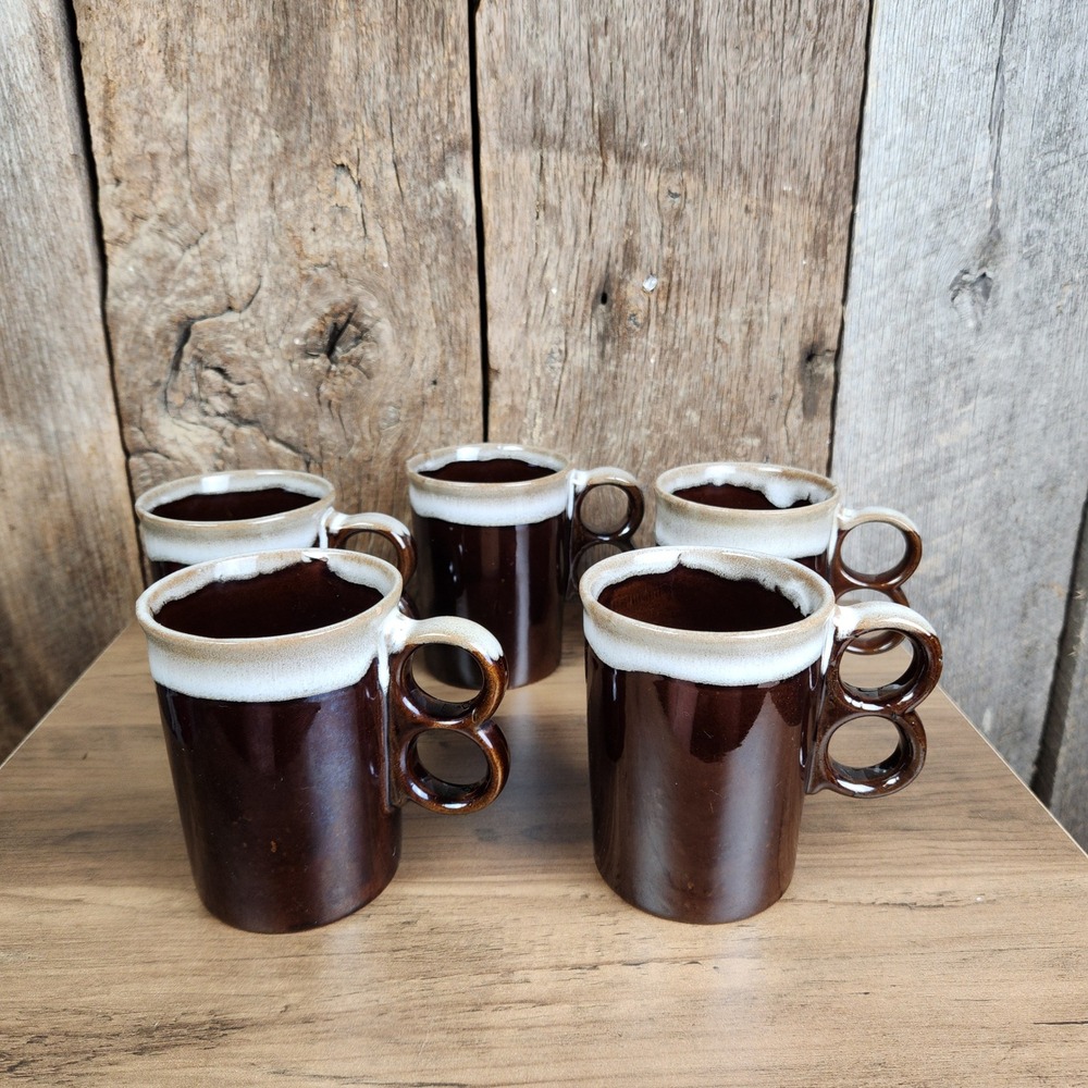 Brown Drip Glaze Double Trigger Loop 2-Finger Handle‎ Coffee Mug Cup Japan (5)